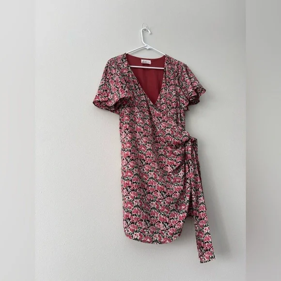 DRESS FORUM Floral-Print Satin Wrap Mini Dress - Picture 5 of 14